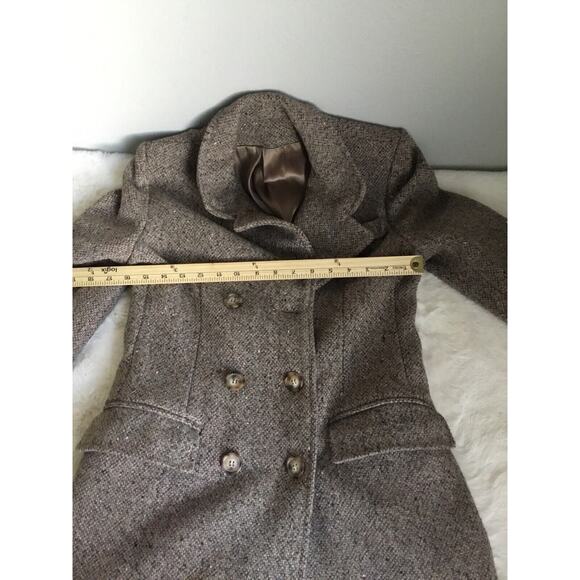 100% Wool Pea Coat Button Down Waist Sinch No Brand Long Warm Vintage - Picture 10 of 12